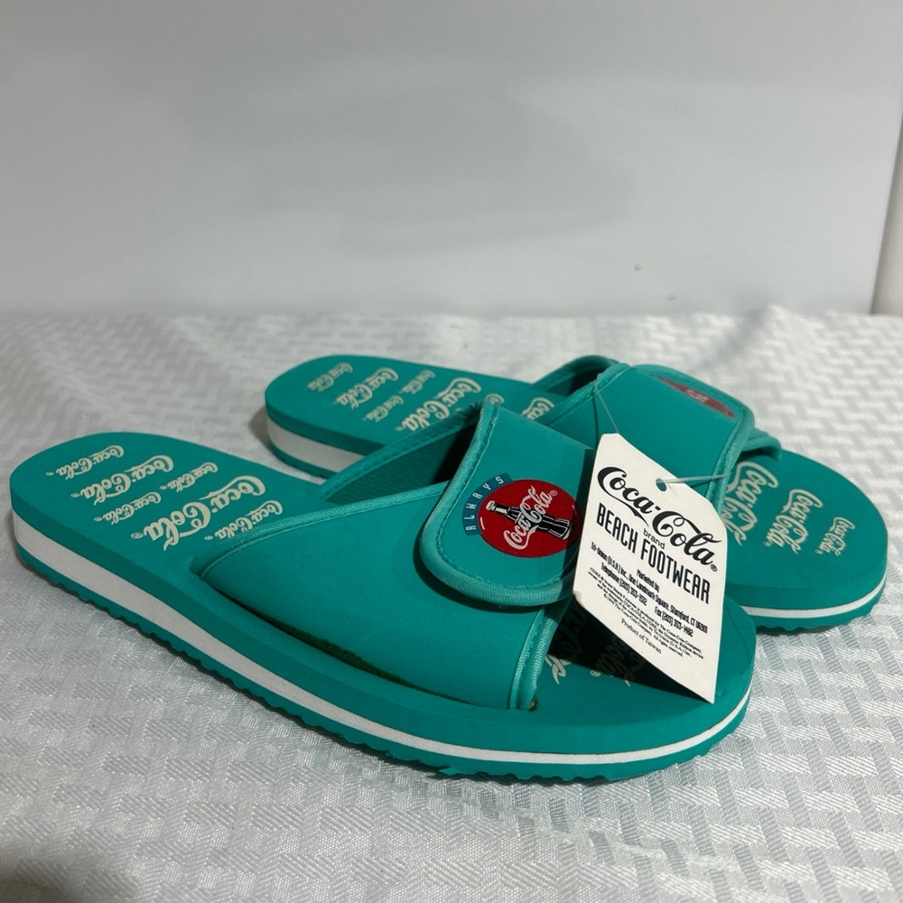 Coca Cola Beach Footwear Slides AQUA GREEN 1994 New Size 7/8 WOMENS RARE.